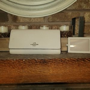 Coach Trifold Tan Wallet With ID Attachment